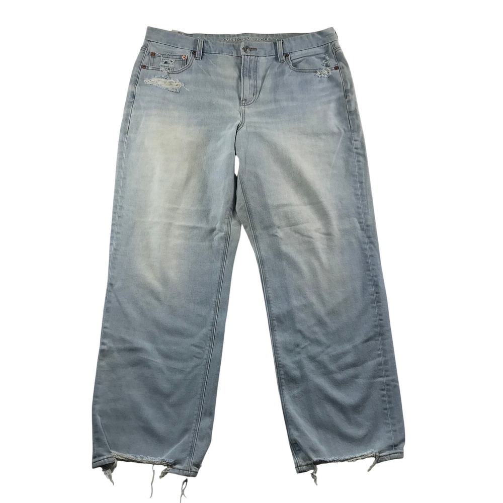 American Eagle Light Wash Distressed Wide Leg Stretch Jeans Womens 16 Regular